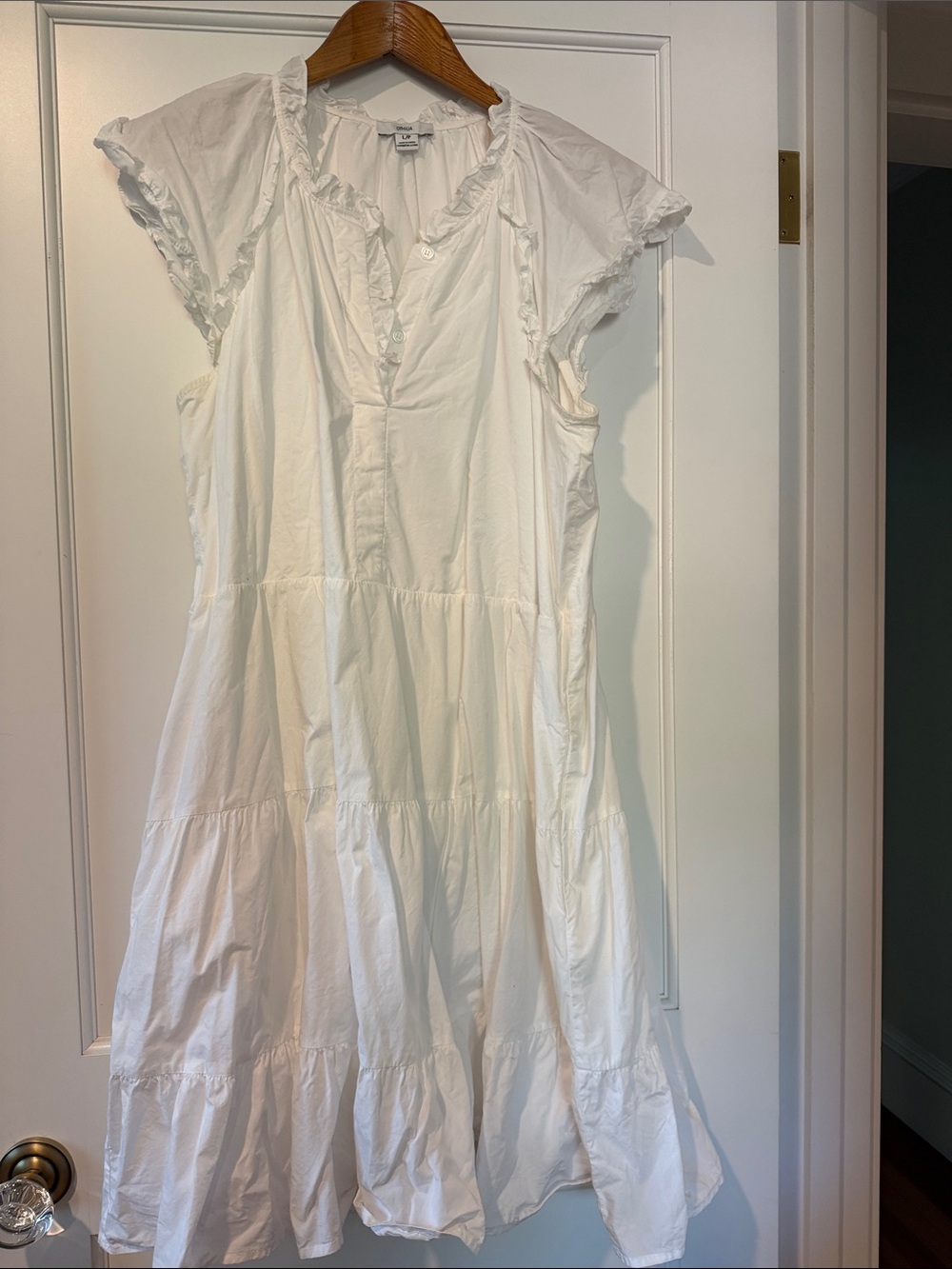 Othilia Anthropologie Gwyneth Ruffled White tiered dress Size L - Picture 3 of 6